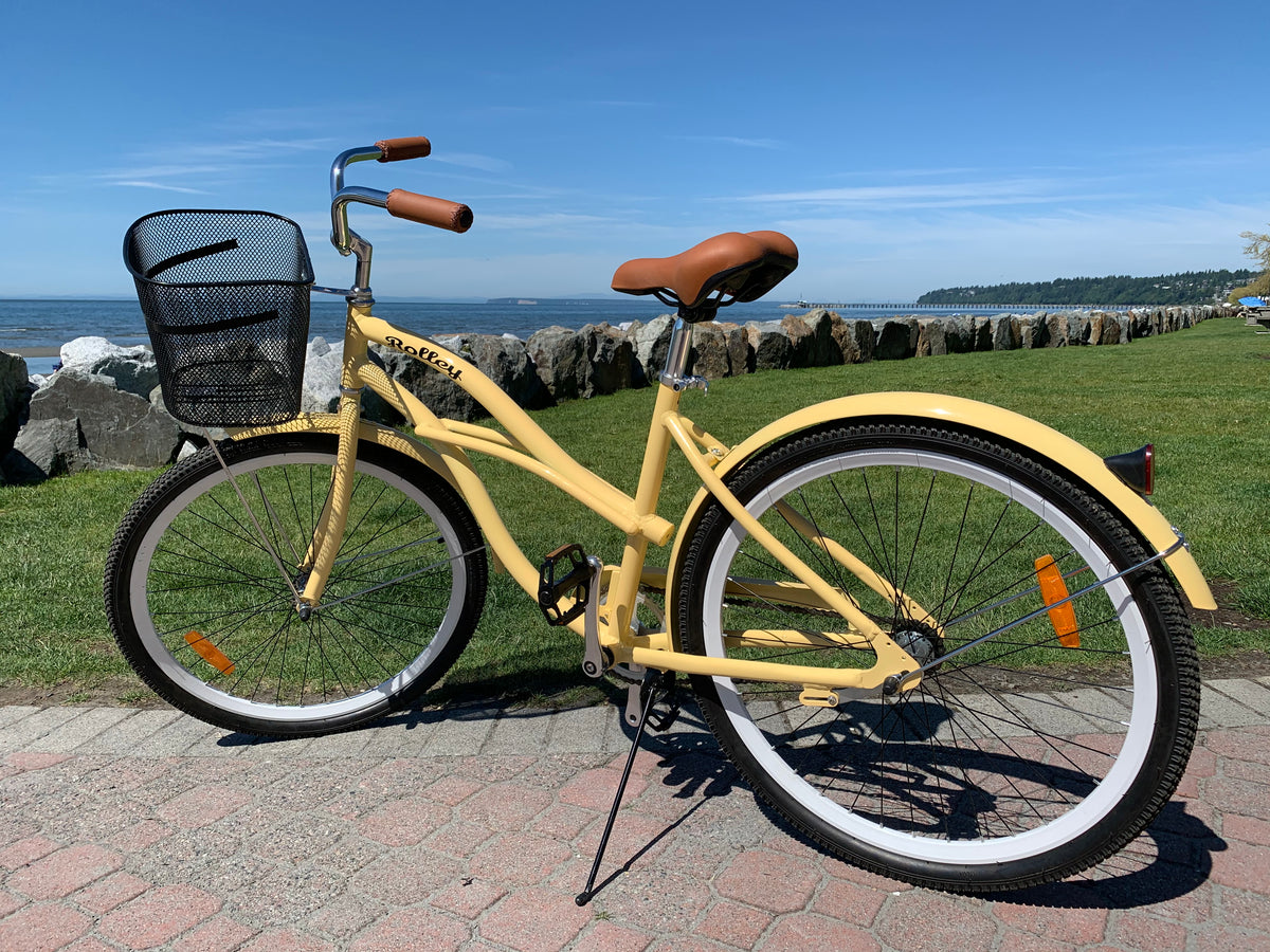 Beach Cruiser Bike Yellow Bike With Basket Basket Pastel Yellow