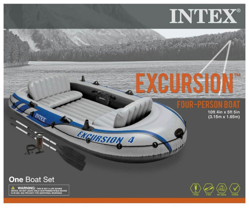 INTEX Excursion Inflatable Boat Series: Includes Deluxe 54in Boat Oars and  High-Output Pump – SuperTough PVC – Adjustable Seats with Backrest –