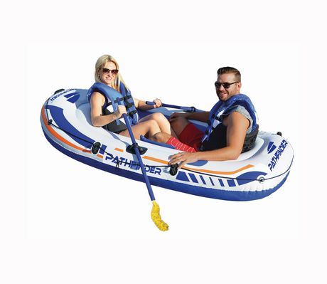 VEVOR Inflatable Boat, 2-Person Inflatable Fishing Boat, Strong PVC Portable  Boat Raft Kayak, Includes 45.6 in Aluminum Oars, High-Output Pump and  Fishing Rod Holders, 500 lb Capacity for Adults, Kids